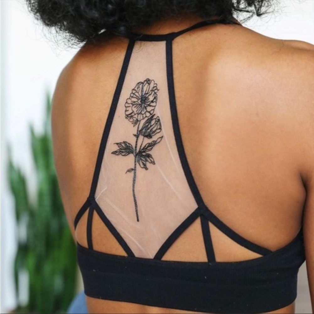 Flower Bloom Tattoo Mesh Bralette in Black Sz M/L